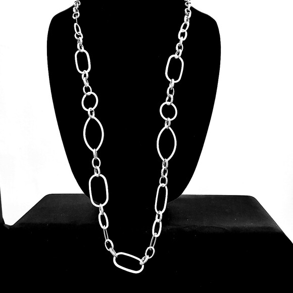 Textured Silvertone Chainlink Necklace #1418