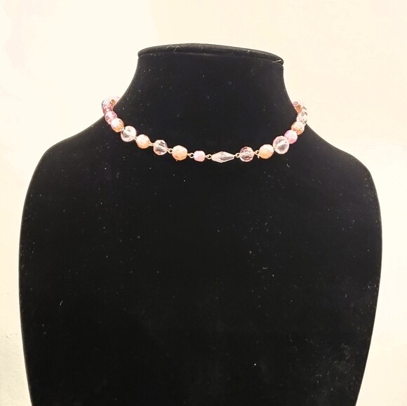 Pink Facet Bead Necklace #1419