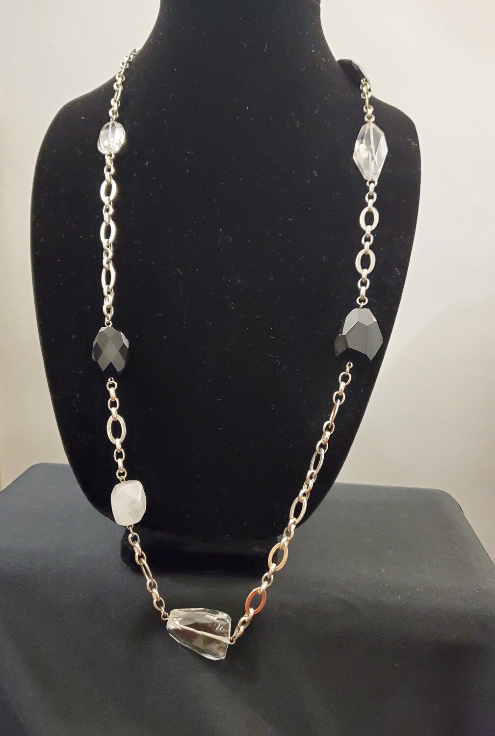 Grey &amp; Black Chainlink Bead Necklace #1421