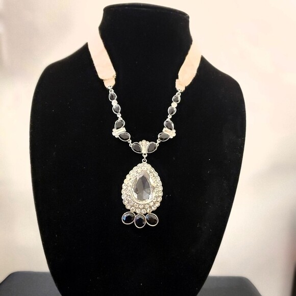 Rhinestone Pendant Ribbon Necklace #1432