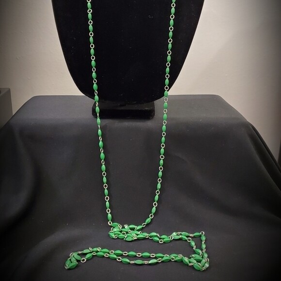 Long Fine Green Bead Necklace #1431