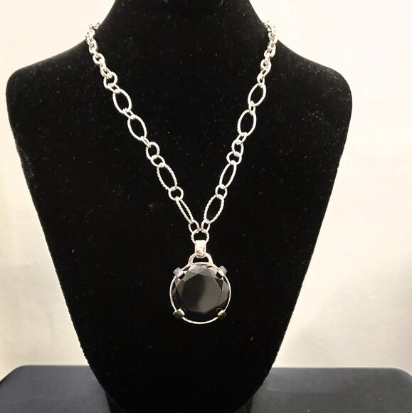 LOFT Black Facet Stone Pendant Necklace #1439