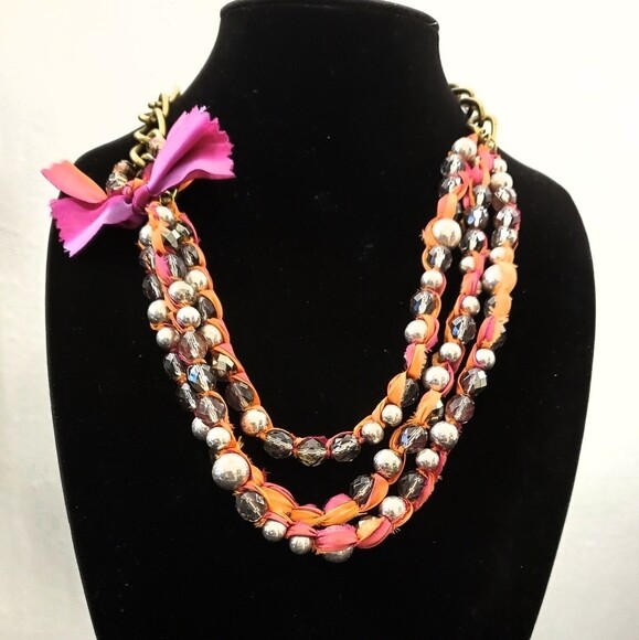 LOFT Silver Ball Ribbon Orange Necklace #1442
