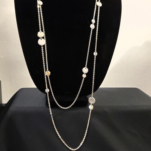 Silver &amp; Blue Rhinestone Chain Necklace #1444