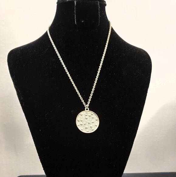 Silver Rhinestone Disc Pendant Necklace #1453