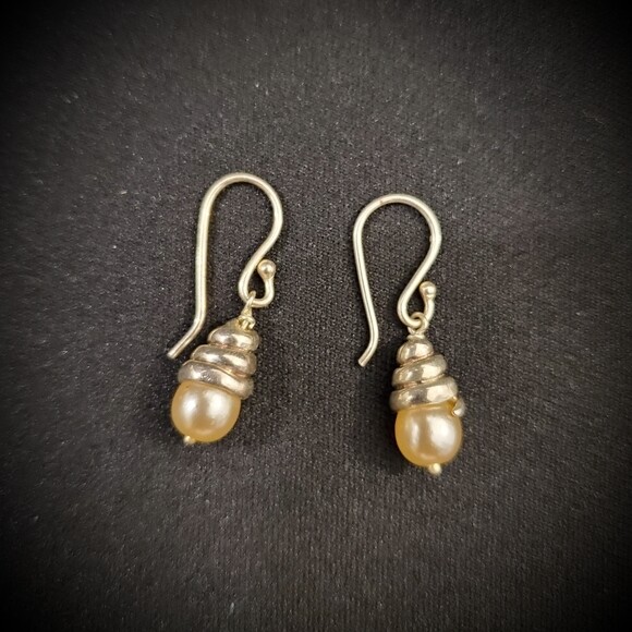 Silver Faux Pearl Dangle Earrings #1468
