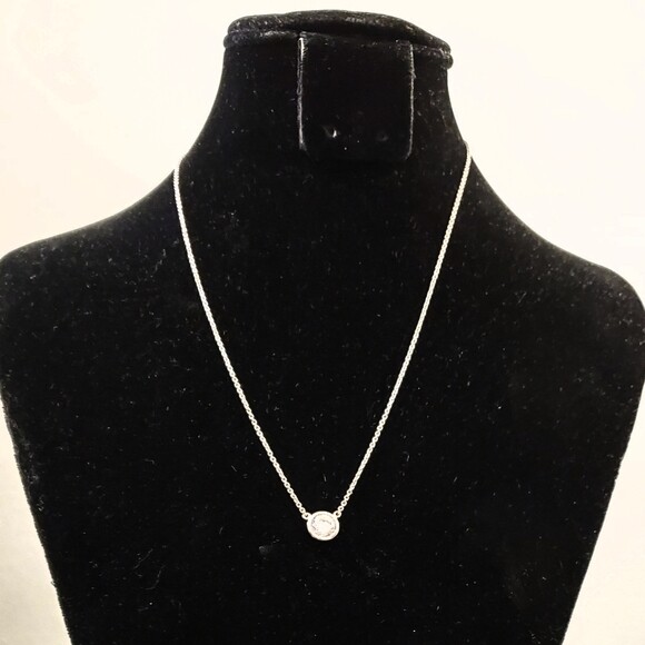 Silver Rhinestone Circle Pendant Necklace 1478