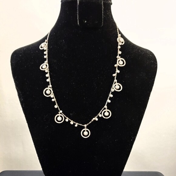 Silvertone Dangle Rhinestone Necklace #1479