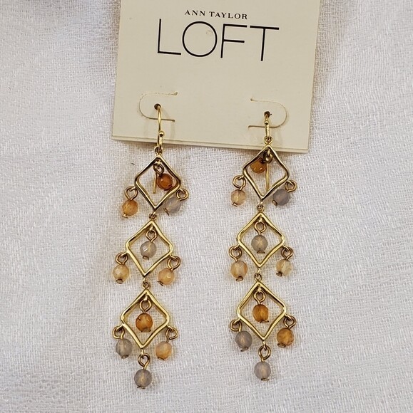 LOFT Goldtone Bead Chandelier Earrings #1519