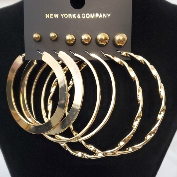 NY &amp; Company Shiny Gold Hoop/Stud Earring Set #2067