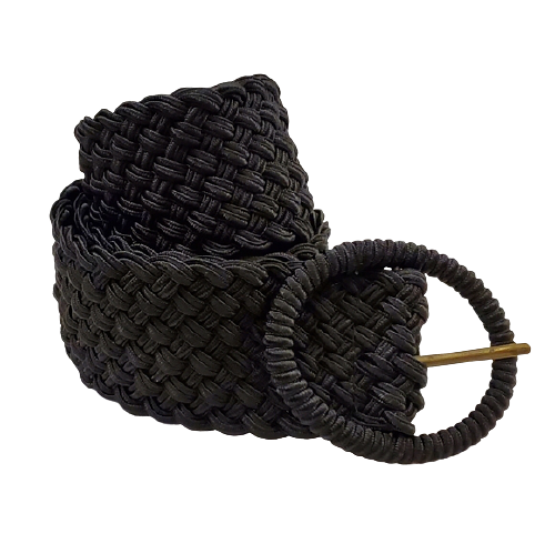 Black Wide Raftan Braid Belt - M #1565
