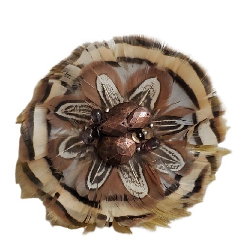 LOFT Brown Feather Bead Pin Brooch #437