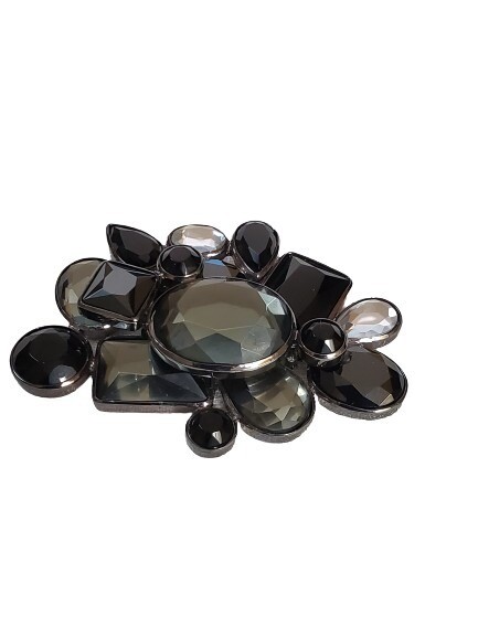 Ann Taylor Black &amp; Smoky Grey Geo Stone Brooch #1101