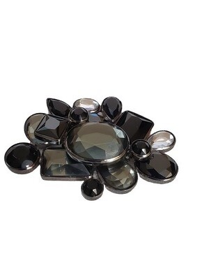Ann Taylor Black &amp; Smoky Grey Geo Stone Brooch #1101
