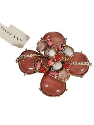 Ann Taylor Coral Rhinestone Brooch #1092