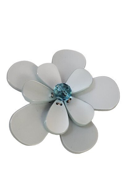 LOFT Blue Floral Rhinestone Center Brooch #1036