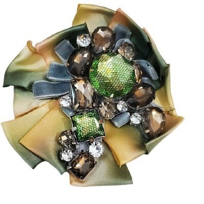 LOFT Yellow Green Rhinestone Pin Brooch #420