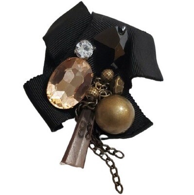 LOFT Black Ribbon Rhinestone Pin Brooch #452