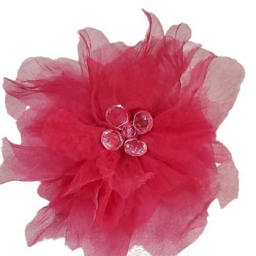 LOFT Pink Tulle Beaded Floral Pin Brooch #421