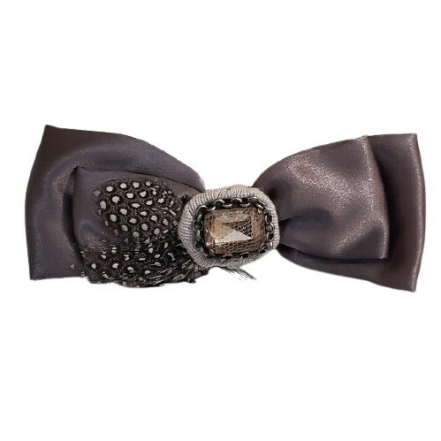 LOFT Grey Rhinestone Feather Bow Pin Brooch #433