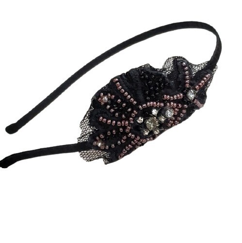 LOFT Black Beaded Rhinestone Headband #634