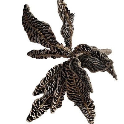 LOFT Black/Tan Sequin Leaf Pin Brooch #463