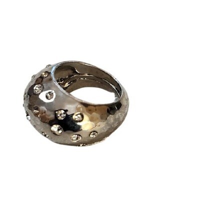 Silvertone Rhinestone Accent Ring sz 6 #1258