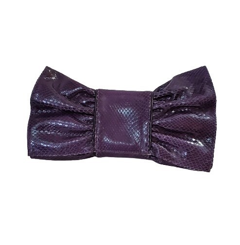 Ann Taylor Plum Snake Print Bow Clutch bag #1595