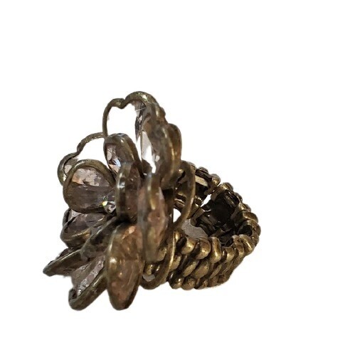 Antique Gold Floral Stretch Ring sz 7 #1275
