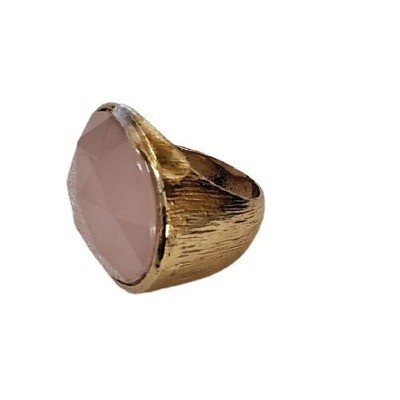 Goldtone Pink Facet Stone Ring sz 7 #1273