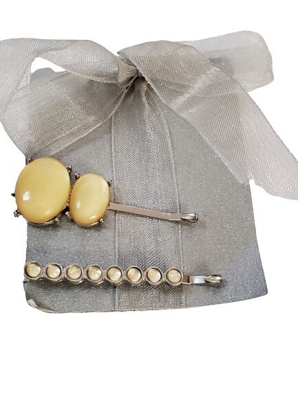 Silvertone Yellow Stone Hair Pins #1022