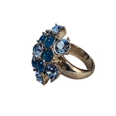 Silvertone Blue Rhinestone Ring sz 7 #1266