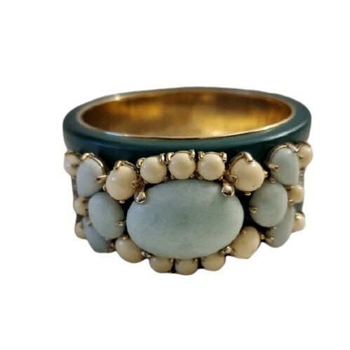 Ann Taylor Green Wood &amp; Stone Bracelet #1496