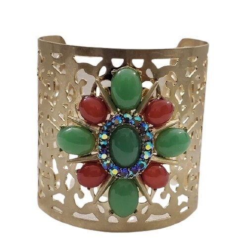 Green Multi Stone Gem Cuff Bracelet #1523