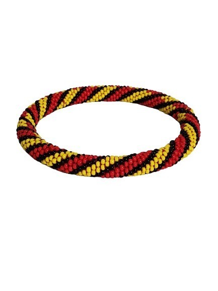 Red / Yellow / Black Seed Bead Bangle Bracelet #965