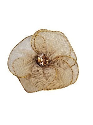 LOFT Gold Trimmed Taupe Mesh Rhinestone Center Hair Pin #1017
