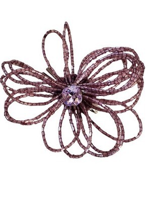 LOFT Lavendar Seed Bead Floral Rhinestone Hair Clip #1043