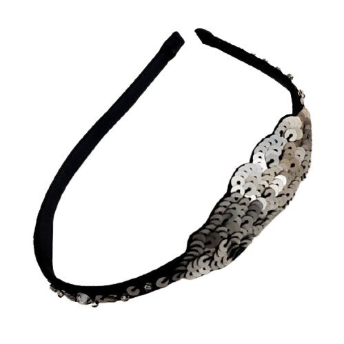 LOFT Silver Beaded Black Headband #629