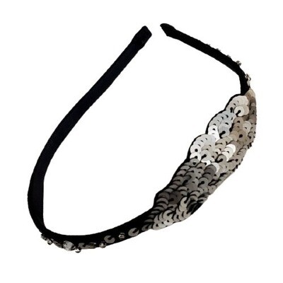 LOFT Silver Beaded Black Headband #629