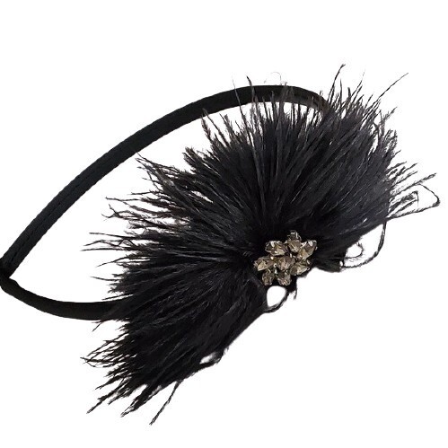 LOFT Black Feather Rhinestone Headband #633