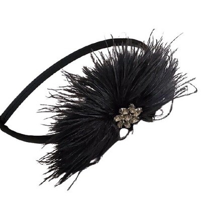 LOFT Black Feather Rhinestone Headband #633