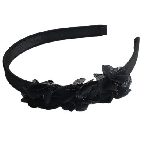 LOFT Black Chiffon Flower Bead Headband #467