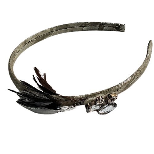 LOFT Grey Feather Rhinestone Headband #465