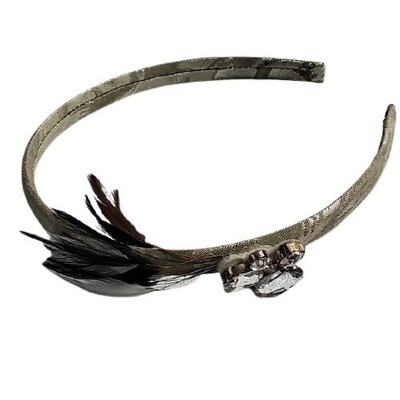 LOFT Grey Feather Rhinestone Headband #465