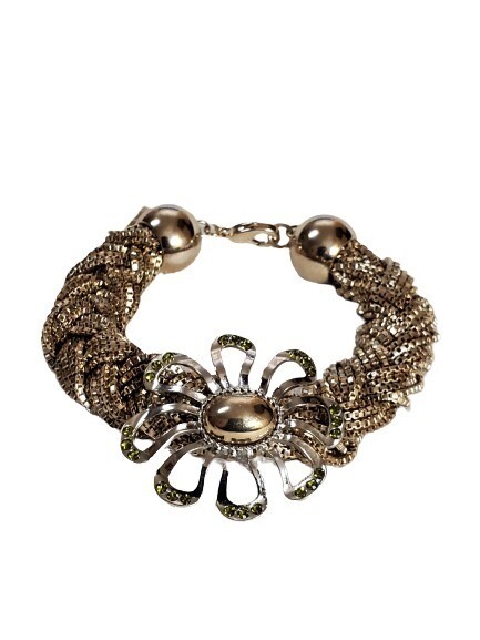 LOFT Goldtone Floral Rhinestone Bracelet #1102