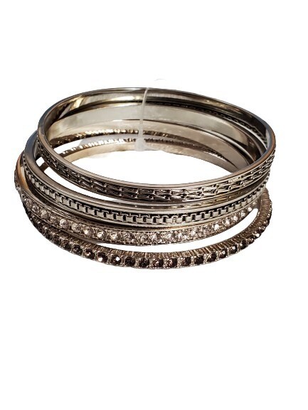 LOFT Silvertone Rhinestone Bangle Bracelet Set #937