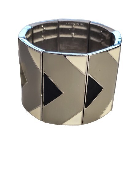 Ann Taylor Grey Black Ivory Enamel Stretch Bracelet #1105