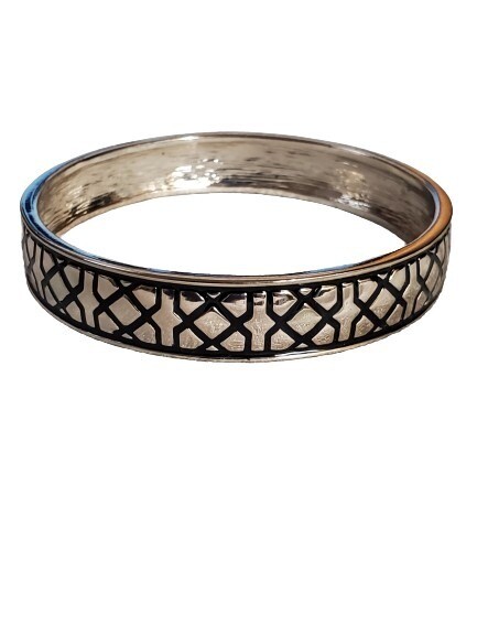 Silvertone Black Bangle Bracelet  #997