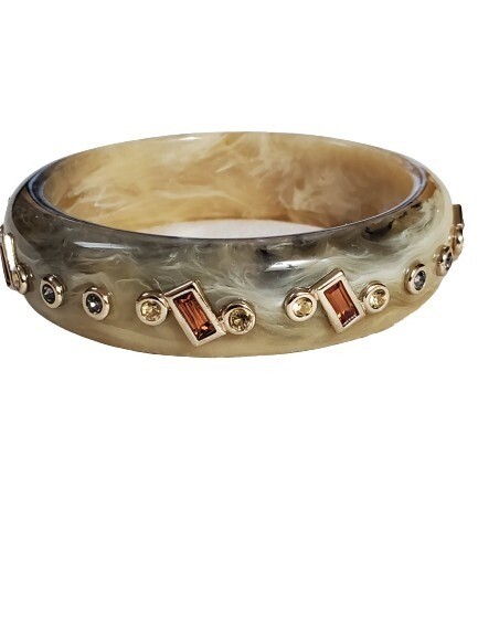 LOFT Beige Rhinestone Gem Resin Bangle Bracelet #935