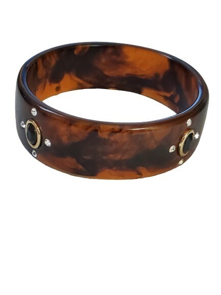 Brown Rhinestone Accented Resin Bangle Bracelet #911